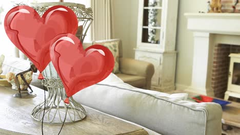 animation of heart balloons over empty living room