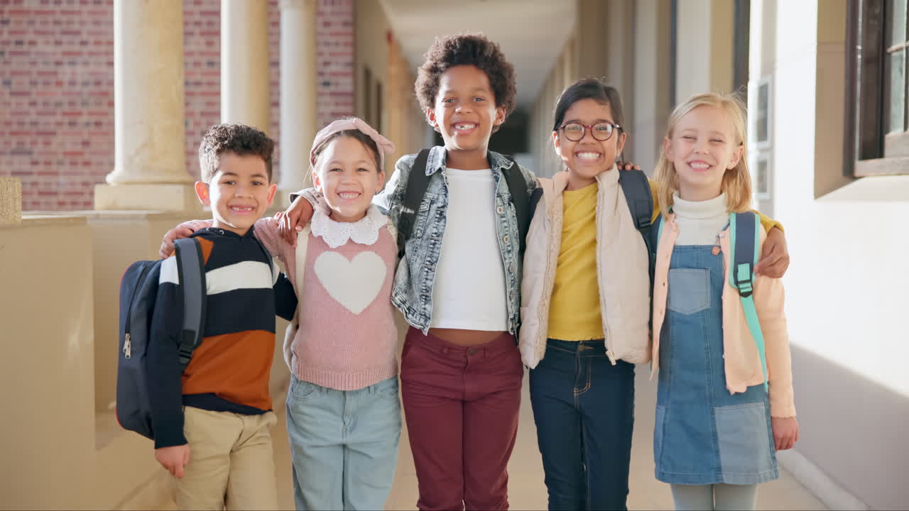 School, friends and portrait of children