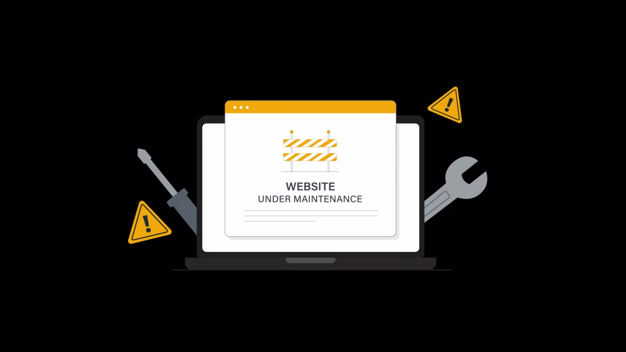 Animated Website Under Maintenance Notification on Laptop Screen