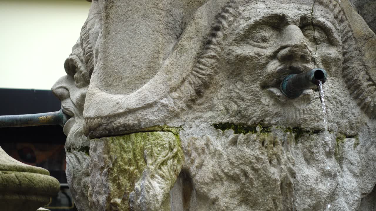 The fountain in the historic center of La Coruna, Spain. Shooting in the movement