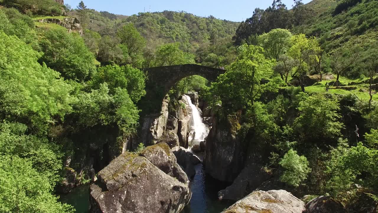 Historic Bridge and Waterfall in the Forest