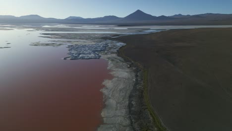 salt red lake, laguna colorada, bolivian lagoon, aerial view, bolivian altiplano, andean cordillera exotic natural reserve