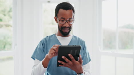 Smile,-tablet-and-a-black-man-physiotherapist