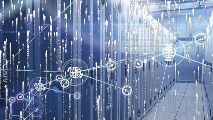 Animation of data processing over server room