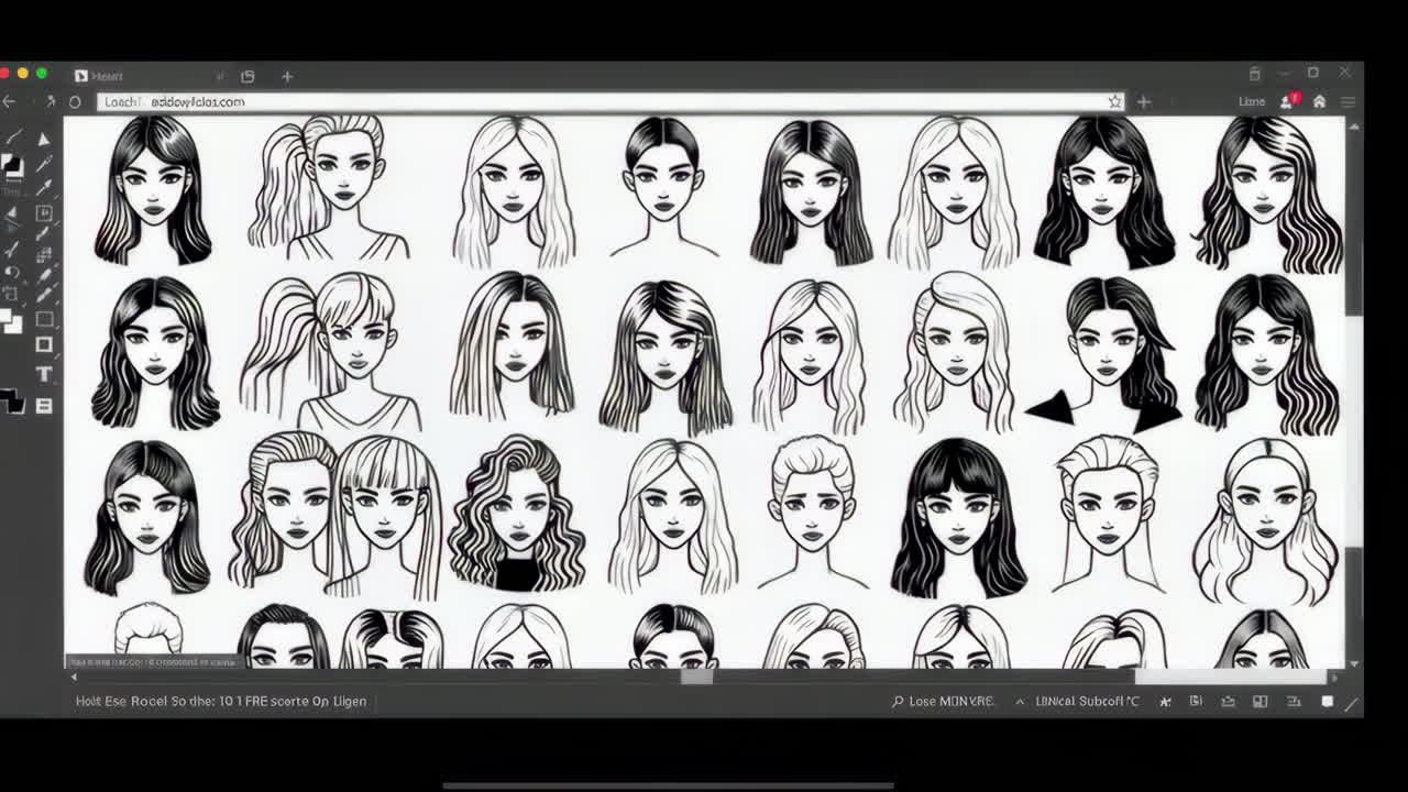 Collection of Stylized Female Faces in a Browser Window