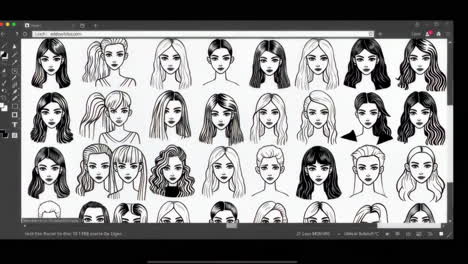 collection of stylized female faces in a browser window