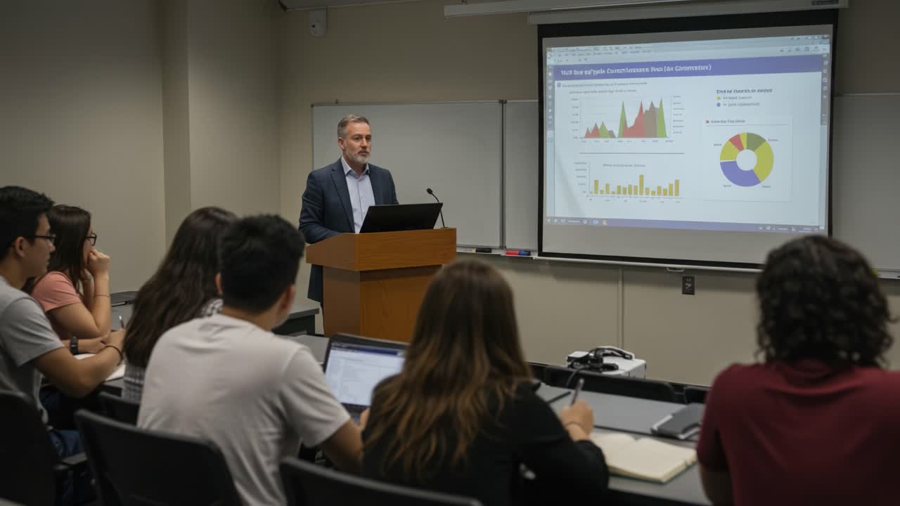 Engaging Presentation on Data Analysis and Visualization Techniques Delivered to a Class of Students Focused on Statistical Insights and Charts