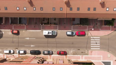 Apartment-buildings-and-streets-of-Madrid,-aerial-top-down-view