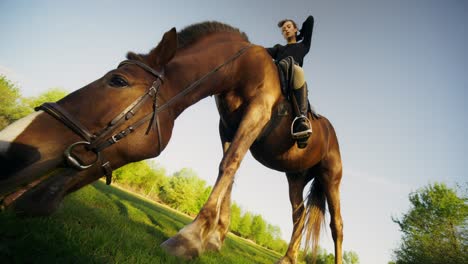mujer a caballo en un campo