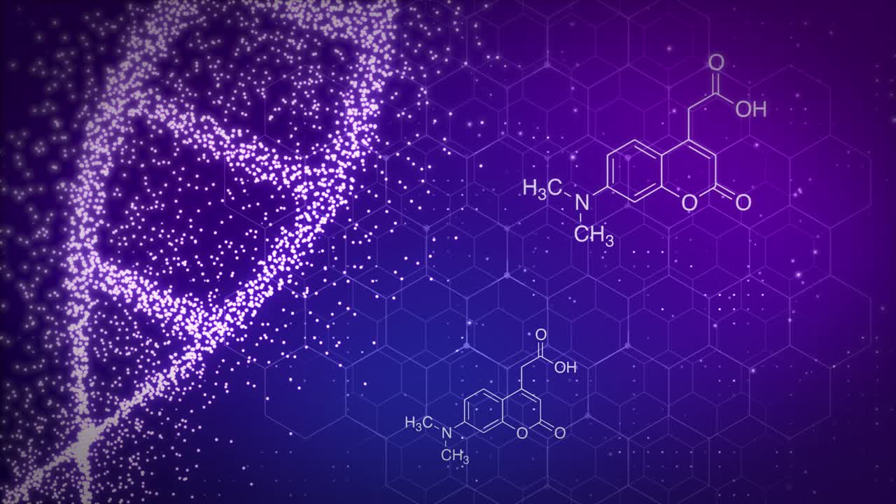 bioquímica abstracta con molécula de adn azul hélice de adn doble hélice con poca profundidad de campo.