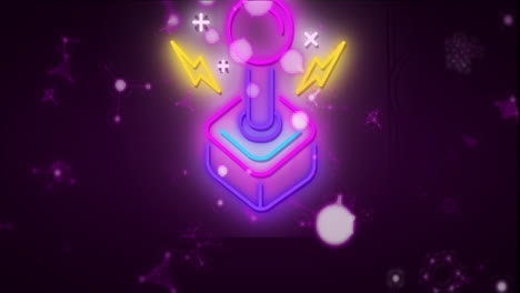 glowing neon joystick with abstract shapes and sparkles on dark background animation