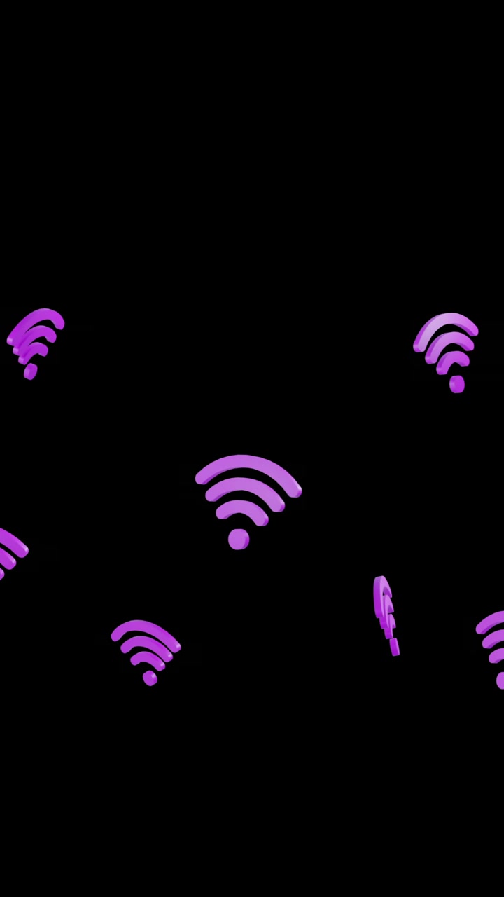 Animazione di icone wifi con elaborazione dati su sfondo nero