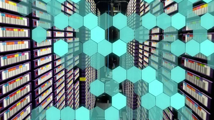 Animation of shapes moving over server room