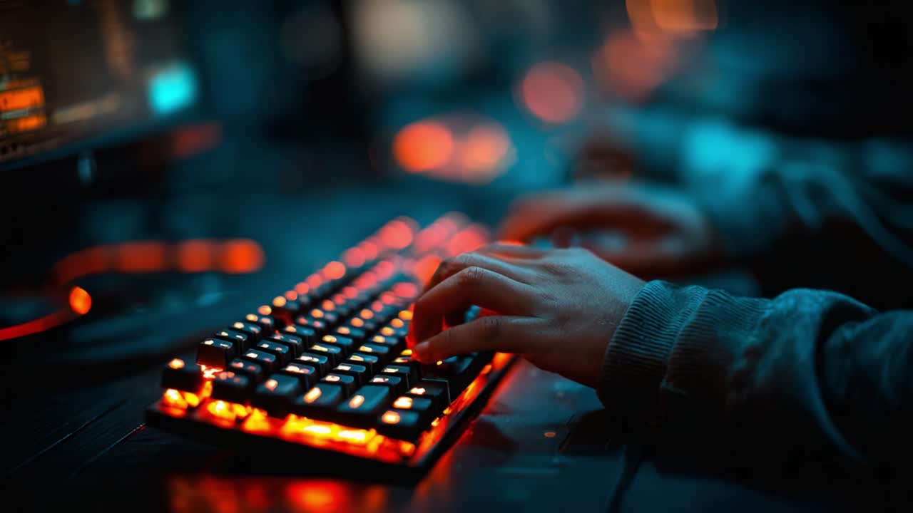 Illuminated Gaming Keyboard: A Captivating Glimpse into the Intense Tech Environment Focused on Performance and Engagement for Gamers