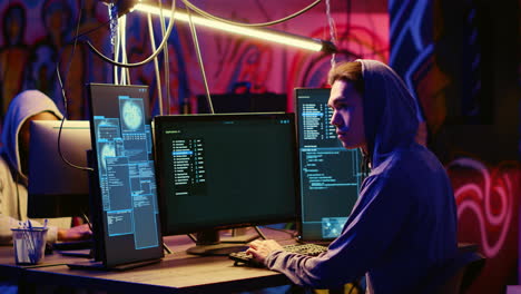 hacker concentrato su dispositivi di cracking