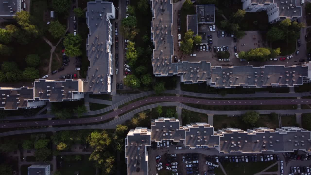 AERIAL Top Down Shot of a Soviet Planned Residential District Seskine in Vilnius, Lithuania