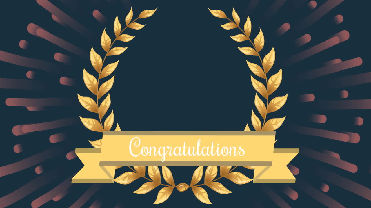 Animation of congratulations text and red shapes on black background