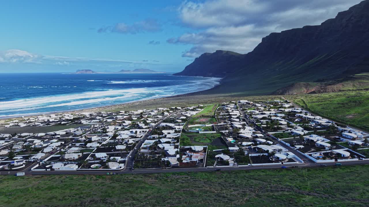 Coastal view of a town in Lanzarote, Spain near the Atlantic Ocean