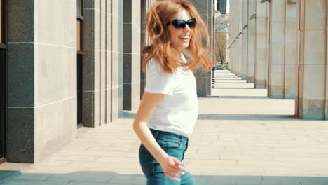 happy woman walking outdoors