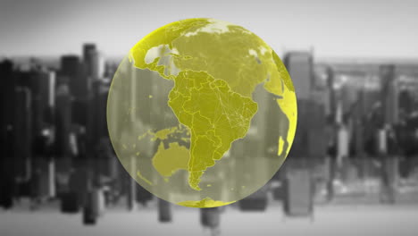 digital yellow globe in the city