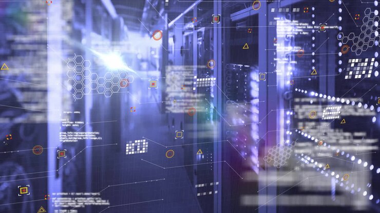 Animation of data processing over server room