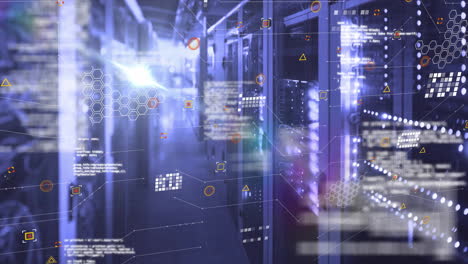animation of data processing over server room