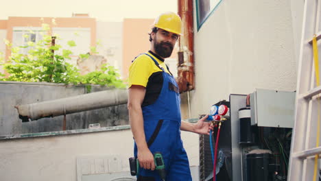 mechanic looking at refrigerant levels