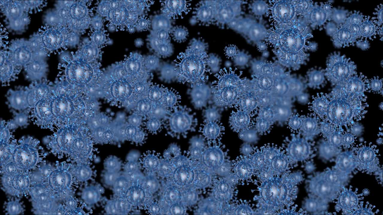 alerta de corona covid-19 sos. bacteria pandémica patógeno riesgo médico para la salud, inmunología, virología, concepto de epidemiología. célula de virus del microscopio. animación en bucle de renderización 3d.