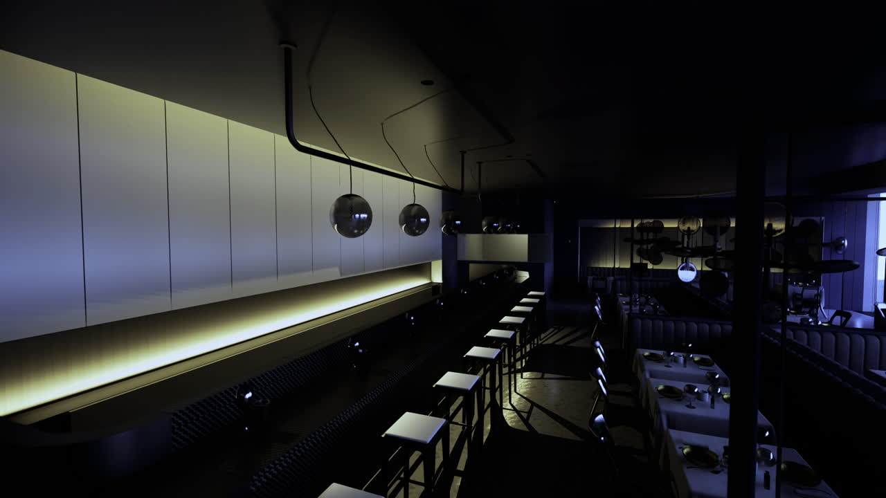 Elegant interior design of modern dining space with unique lighting features