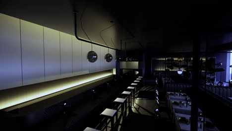 elegant interior design of modern dining space with unique lighting features