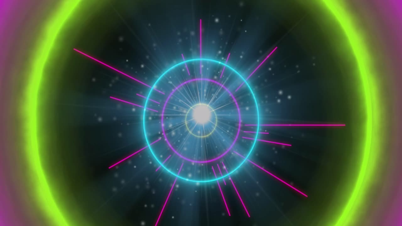 animación de formas de neón y túnel de rastros de luz brillante de transferencia de datos