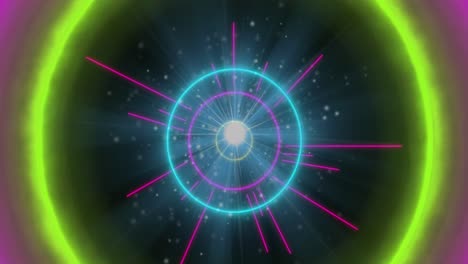 animación de formas de neón y túnel de rastros de luz brillante de transferencia de datos