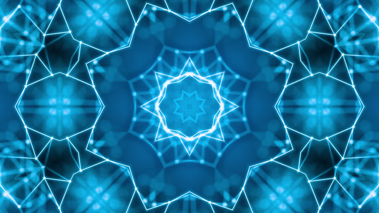el caleidoscopio de neón de bucle azul de vj. animación sin costuras.