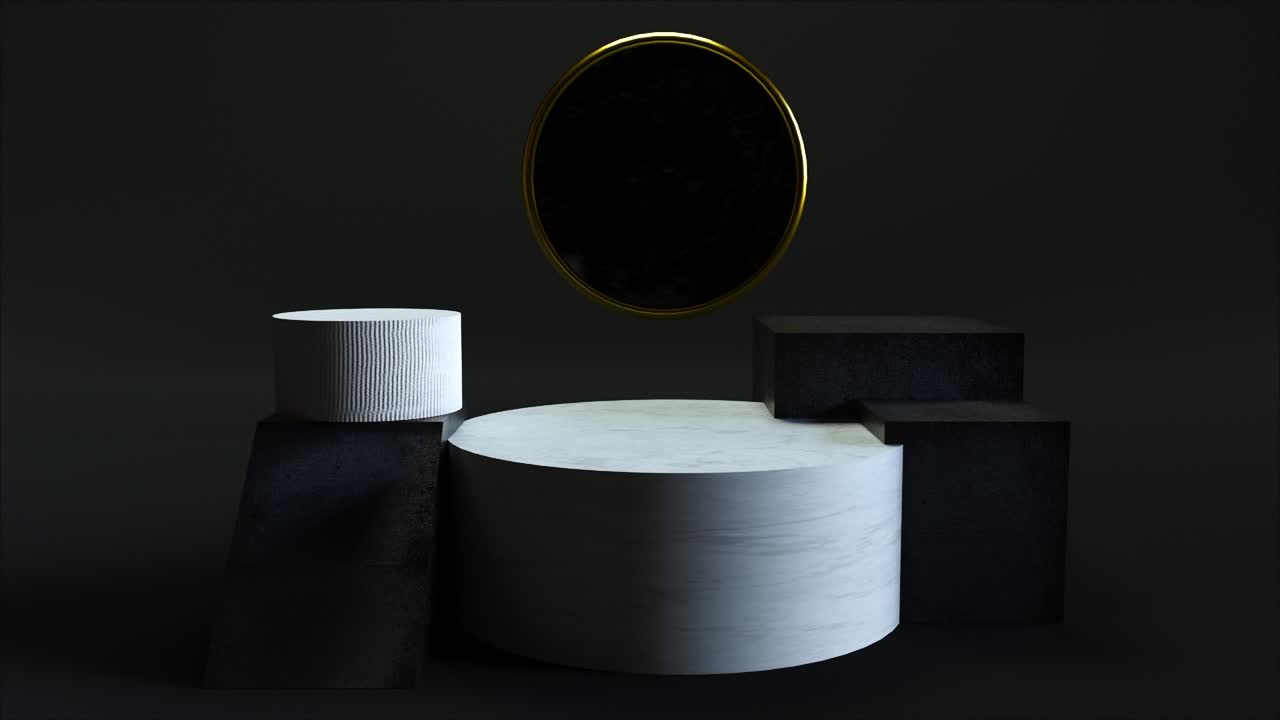 podios geométricos redondos con fondo de disco pulido colgado