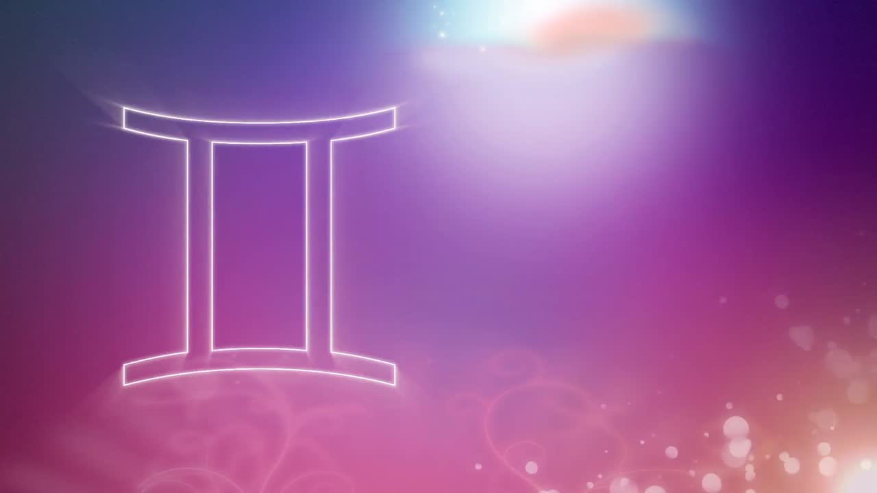 signo del zodiaco gemini en un fondo de púrpura a rosa