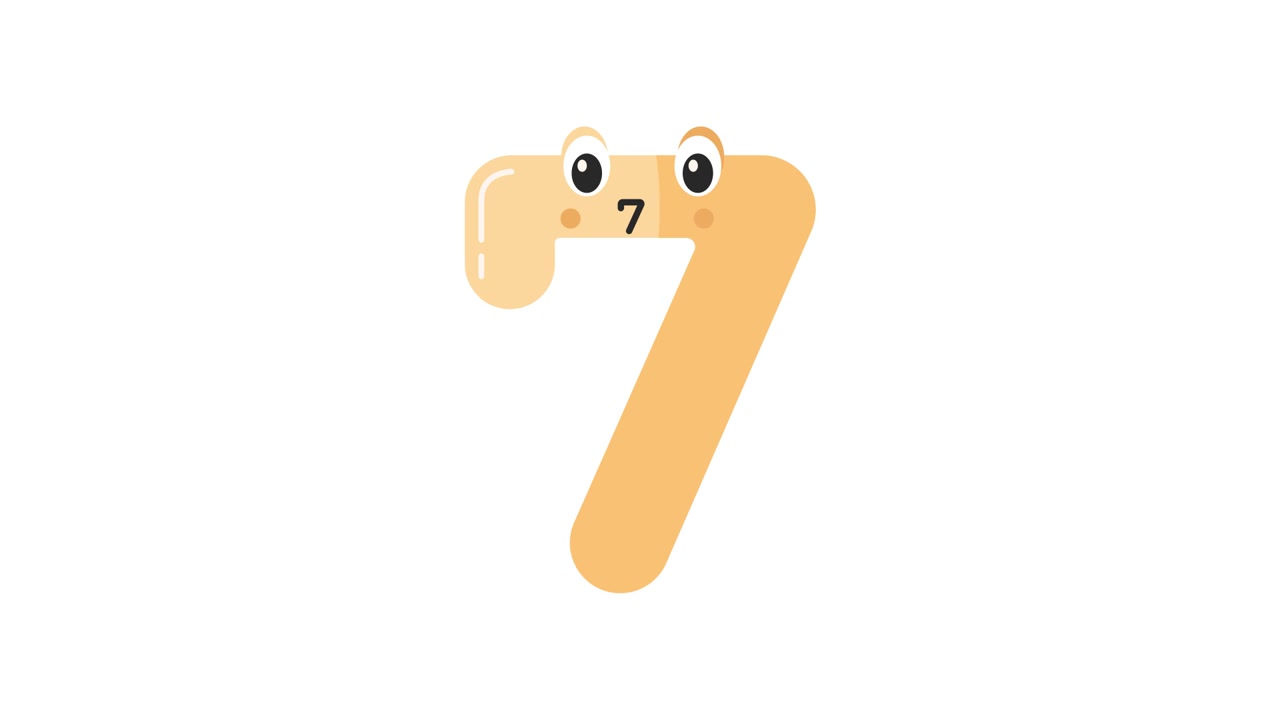Simpatico personaggio animato del numero sette che ammicca e parla.