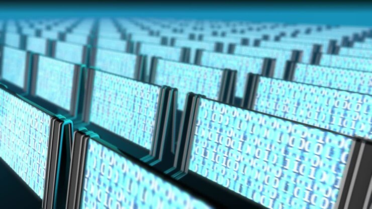Endless black Computer Screens with Binary Code