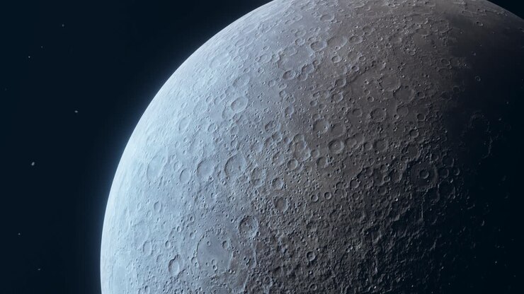 3D Animation of the camera tilting up showing the Moon's surface