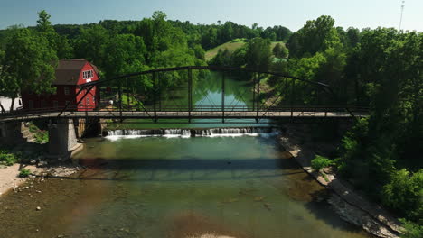 Drone-Shot-Of-War-Eagle-Bridge-In-War-Eagle,-Arkansas,-United-States