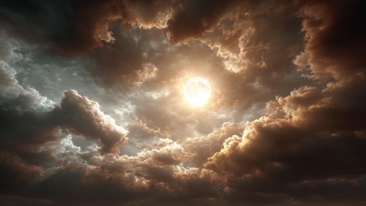 Dramatic Skies: A Majestic View of a Sunlit Cloud Formation Illuminated by Golden Rays Dashed with Rich Tones in the Atmosphere Overhead