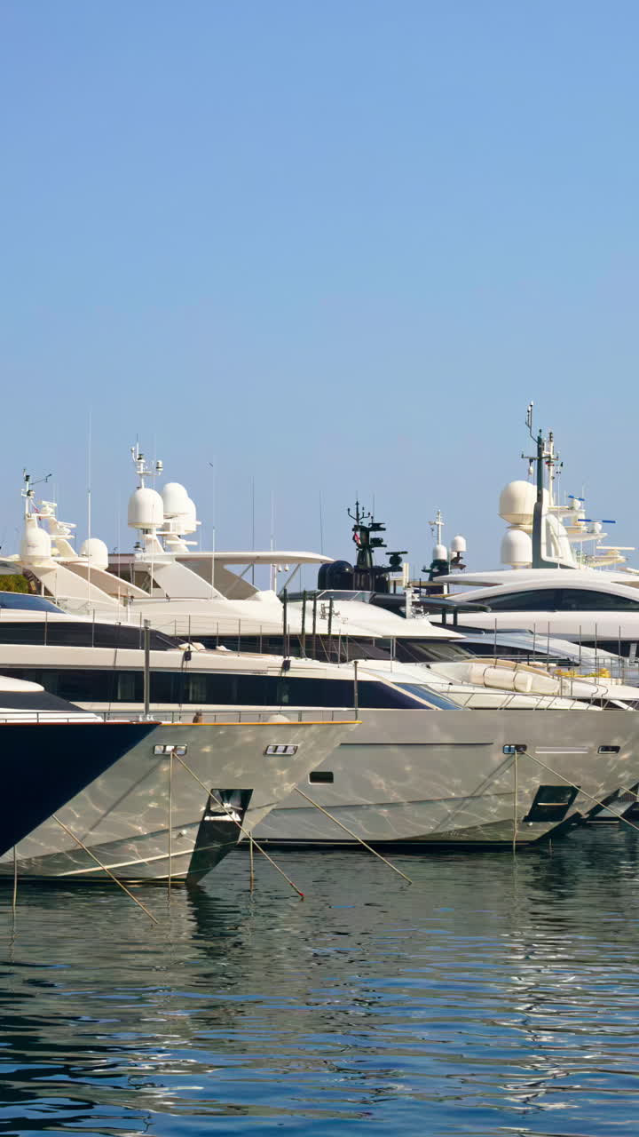 View of boats docked in the Monaco Marina. Vertical