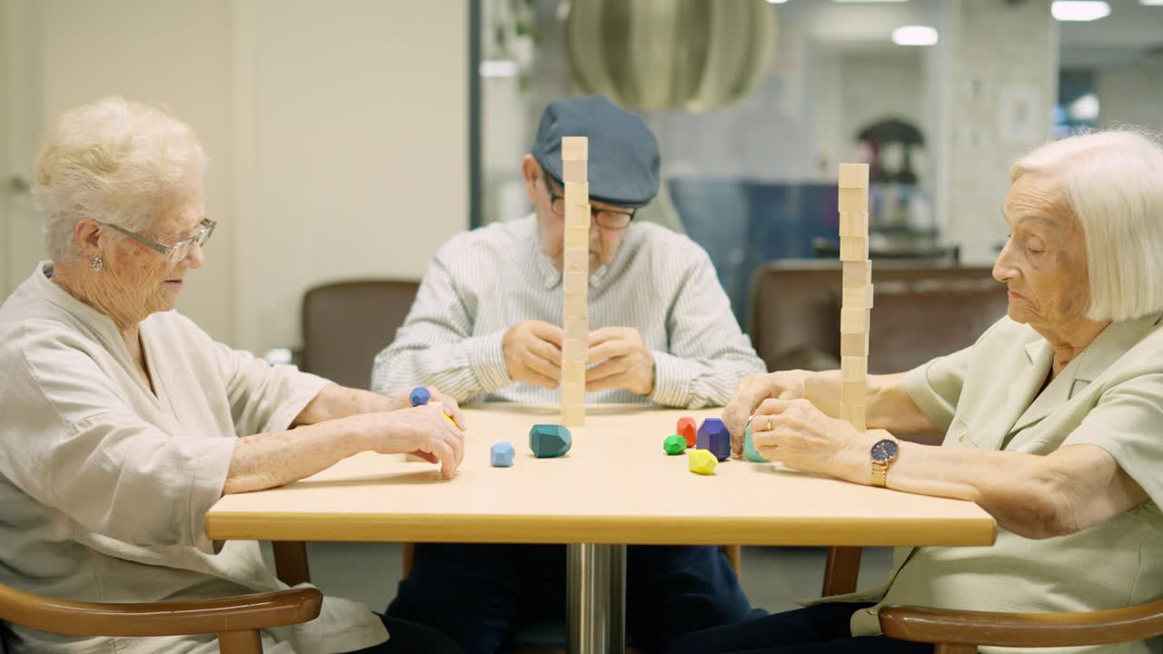 Elderly People Playing Jenga