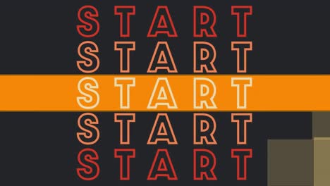 animation of start text repeated over yellow squares on black background