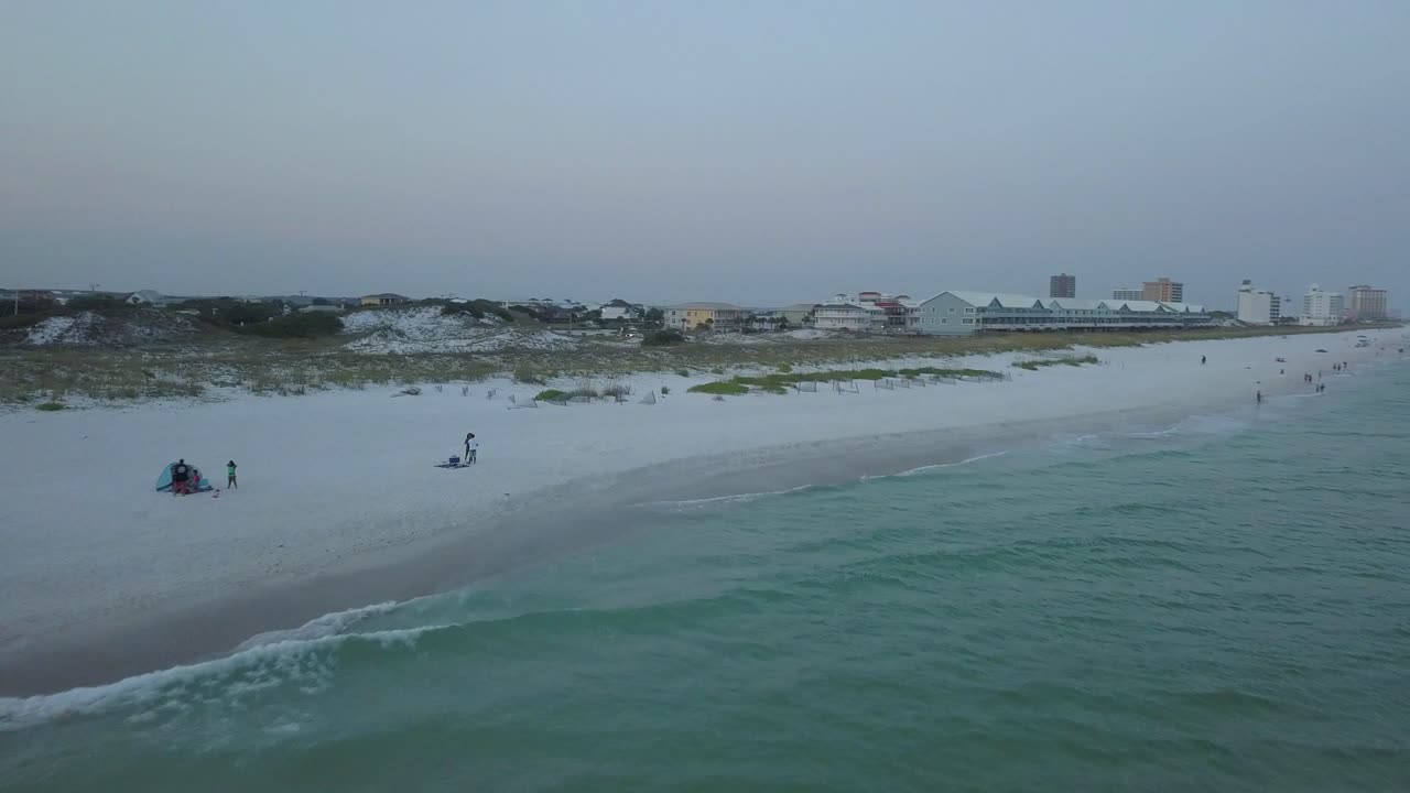 Orange Beach On The Alabama Gulf Coast At Sunset - aerial drone shot