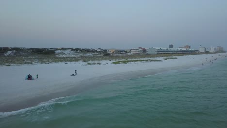 Orange-Beach-On-The-Alabama-Gulf-Coast-At-Sunset---aerial-drone-shot