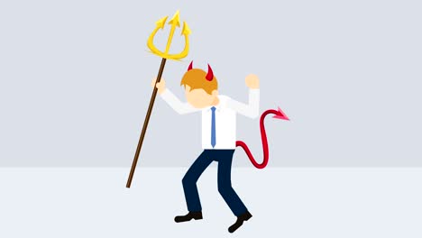ilustración del diablo espeluznante. personaje de negocios. jefe. cosplay. horquilla y cuerno. animación de bucle abstracto.