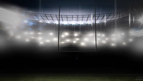 animation of american football goalposts at floodlit stadium in evening