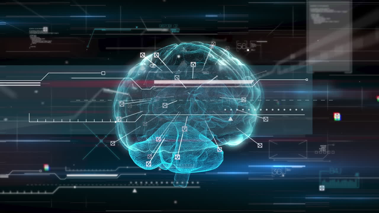 Animation of data processing over digital brain