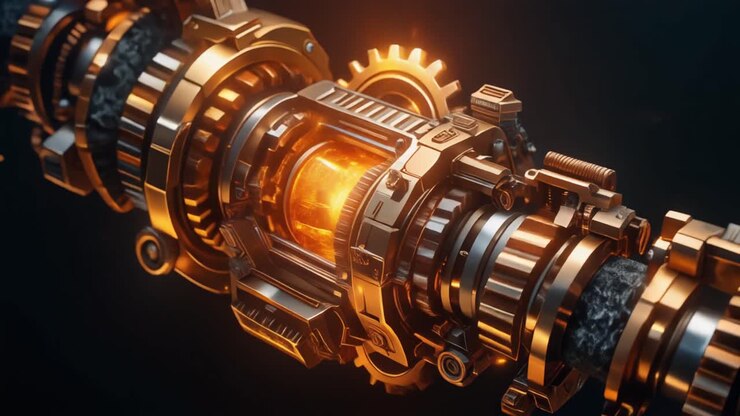 Intricate Golden Mechanical Engine with Glowing Energy Core