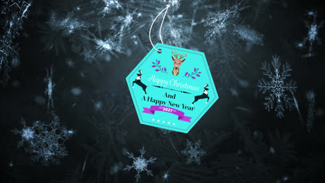 Animation of christmas greetings and snow falling over dark background
